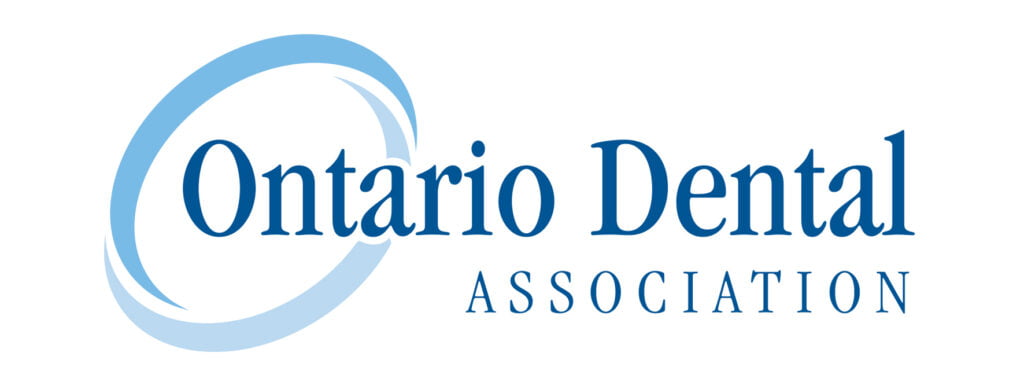 The logo for the Ontario Dental Association, featuring the organization’s name in blue text with a circular design on the left side - Georgina Family Dental